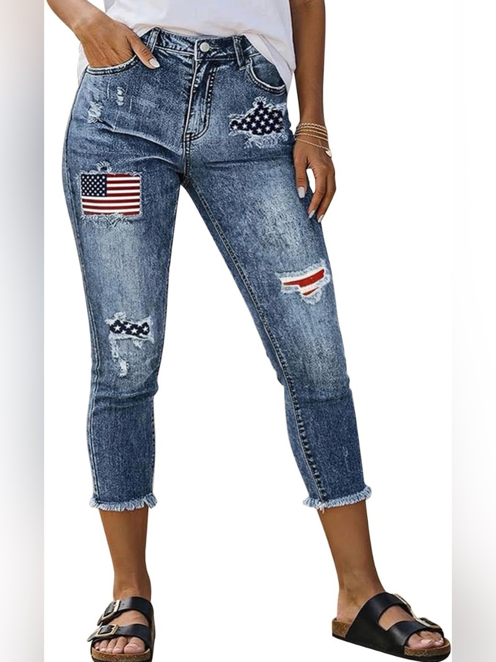 Flamingals Mid Rise Capri Skinny Wash Crop American Flag Jeans XS PS9-30